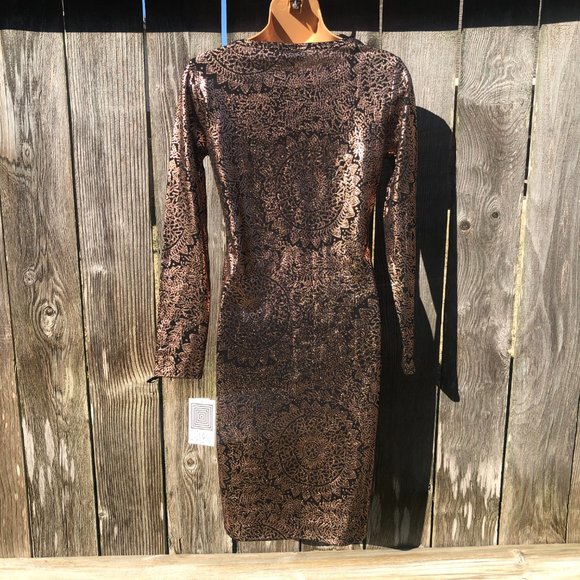 LuLaRoe Debbie Elegant Dress Copper Foil Metallic - Picture 6 of 9